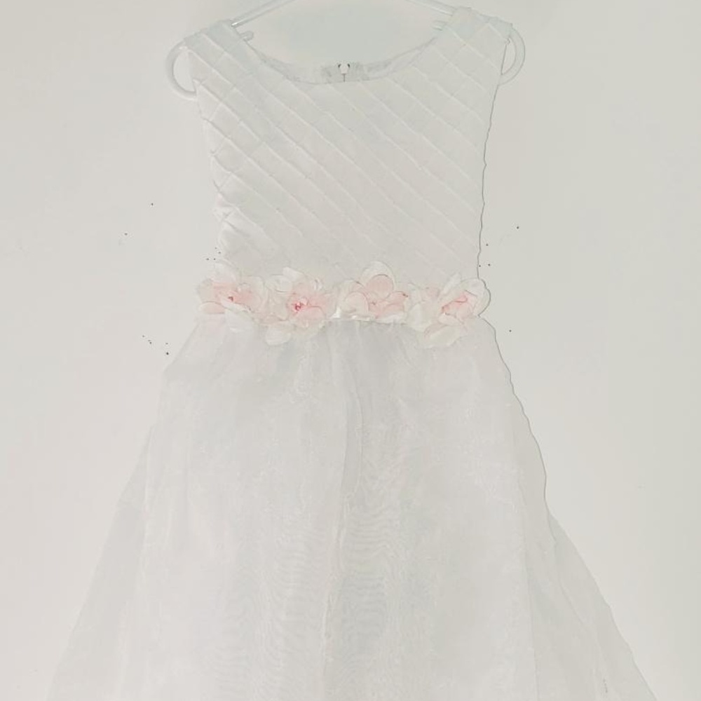 White and Pink flower girl dress.